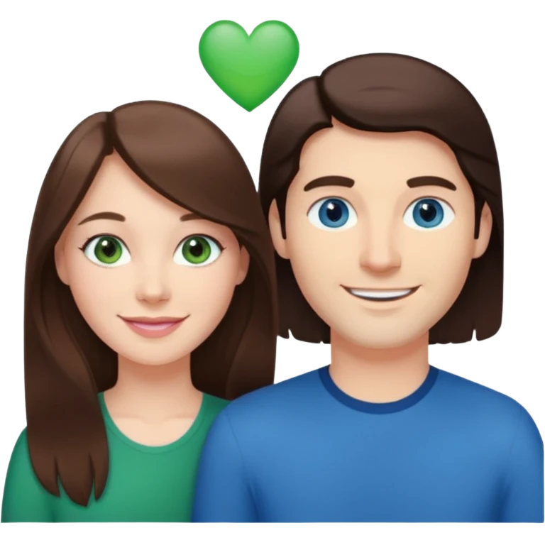 “A pink Polaroid-style photo of a couple: a white woman with long brunette hair and blue eyes, and a white man with short brunette hair and green eyes.” emoji