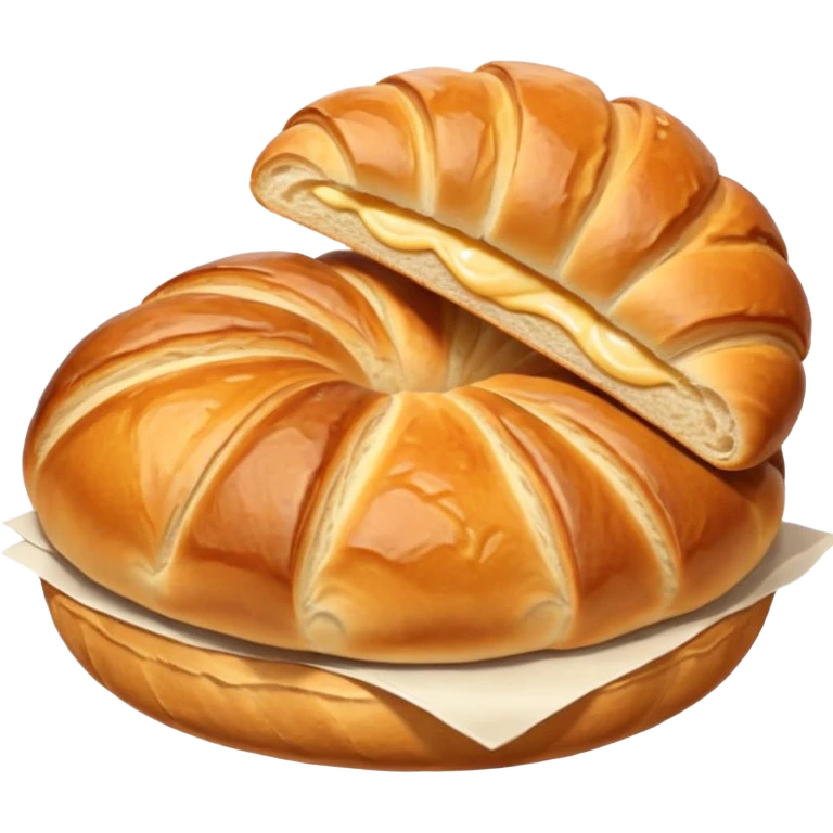 meat.A group of baked goods: a round bread roll beside a small croissant on a warm golden background. emoji