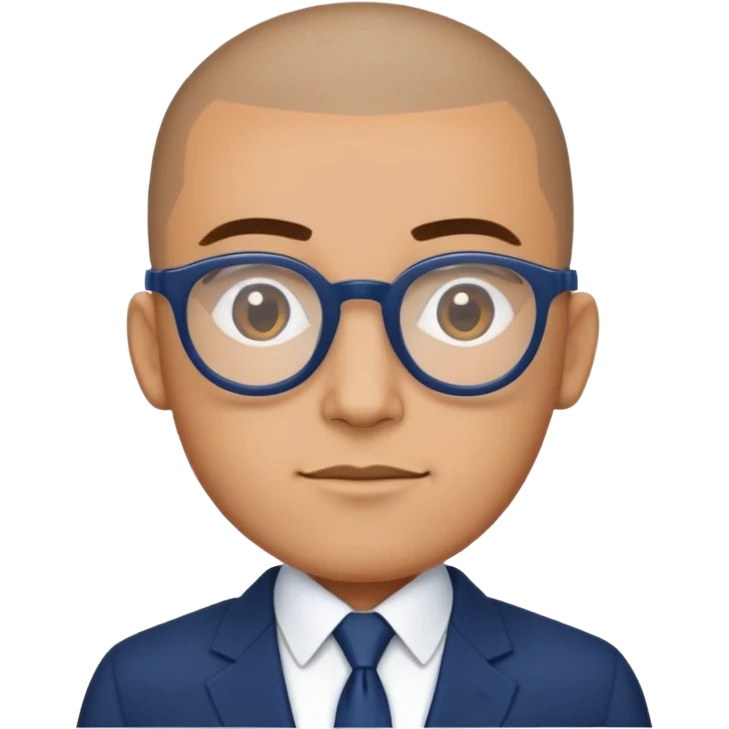 Buzz cut Puerto Rican male with oval head and square glasses and dark blue business suit  emoji
