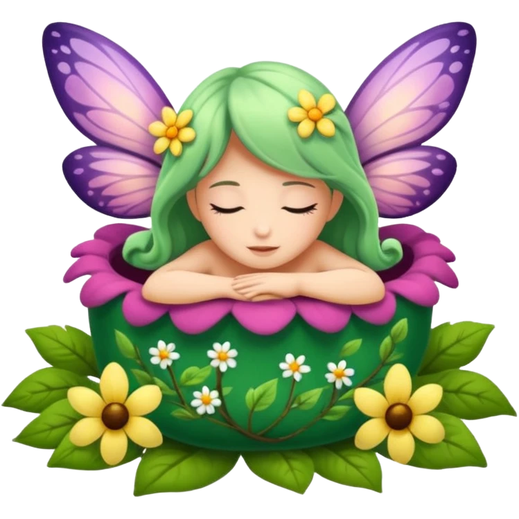 forest fairy dozing inside flower cup blanket emoji