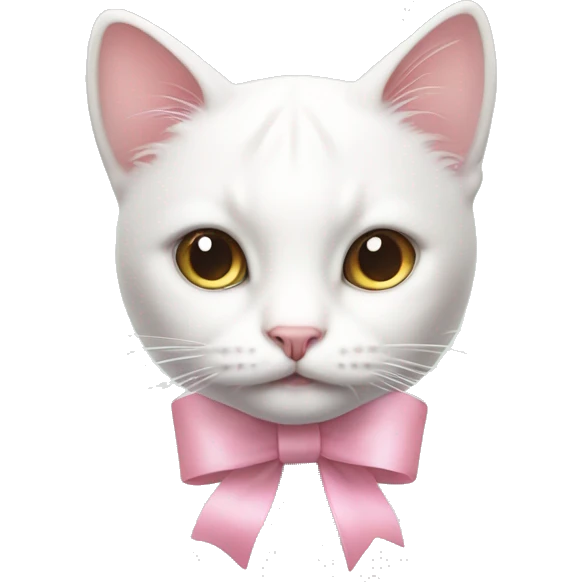 White kitty with pastel pink ribbon on head emoji