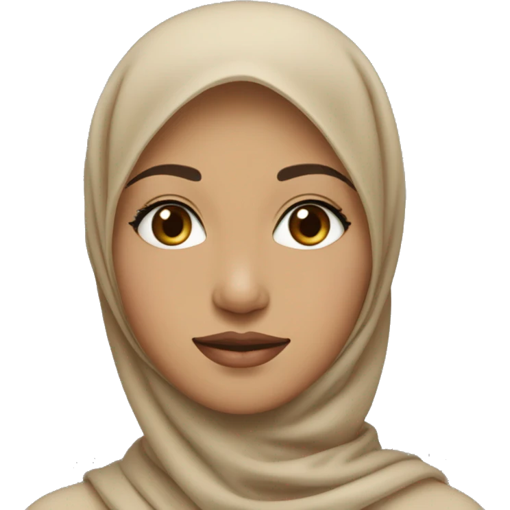 a person wearing a nude colored hijab with a slightly oval face, and a nose that is not too sharp, thin lips, skin color like a southeast Asian person emoji