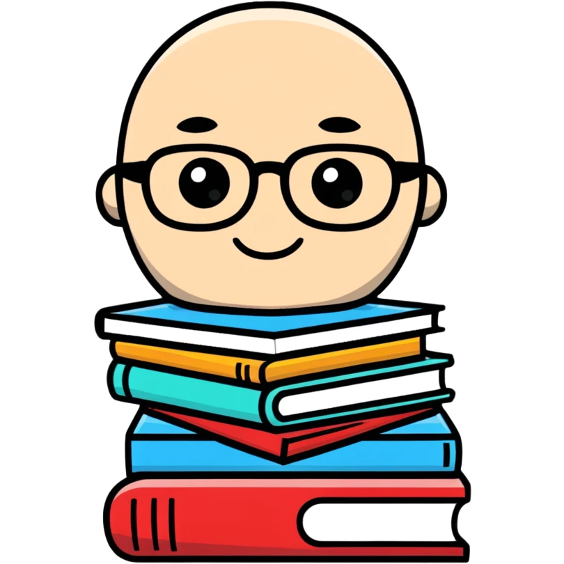 cartoon sticker of an intellectual person with glasses and a stack of books emoji