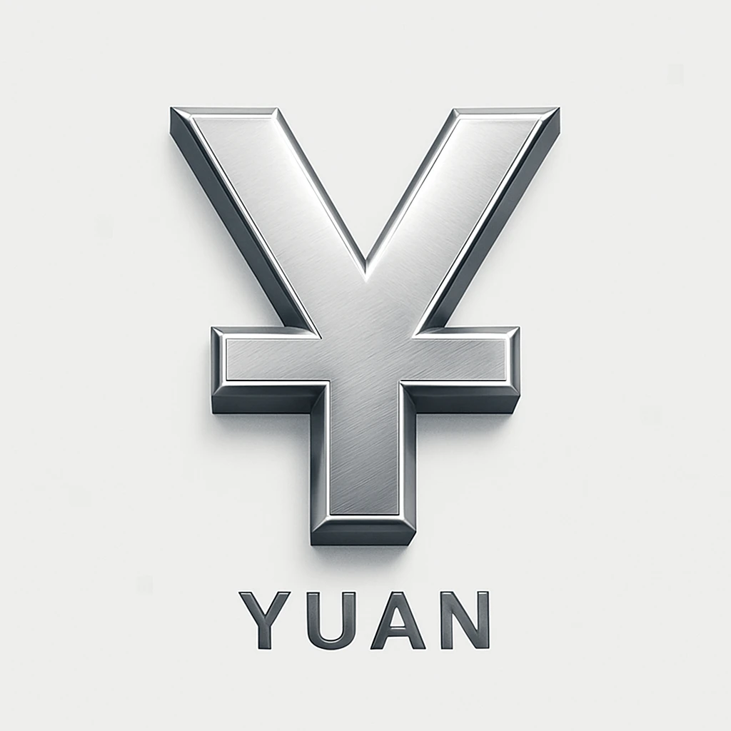 Change the color of the 3D yuan sign to silver in a 3D style with metallic texture, similar to the original 3D yuan sign image. emoji
