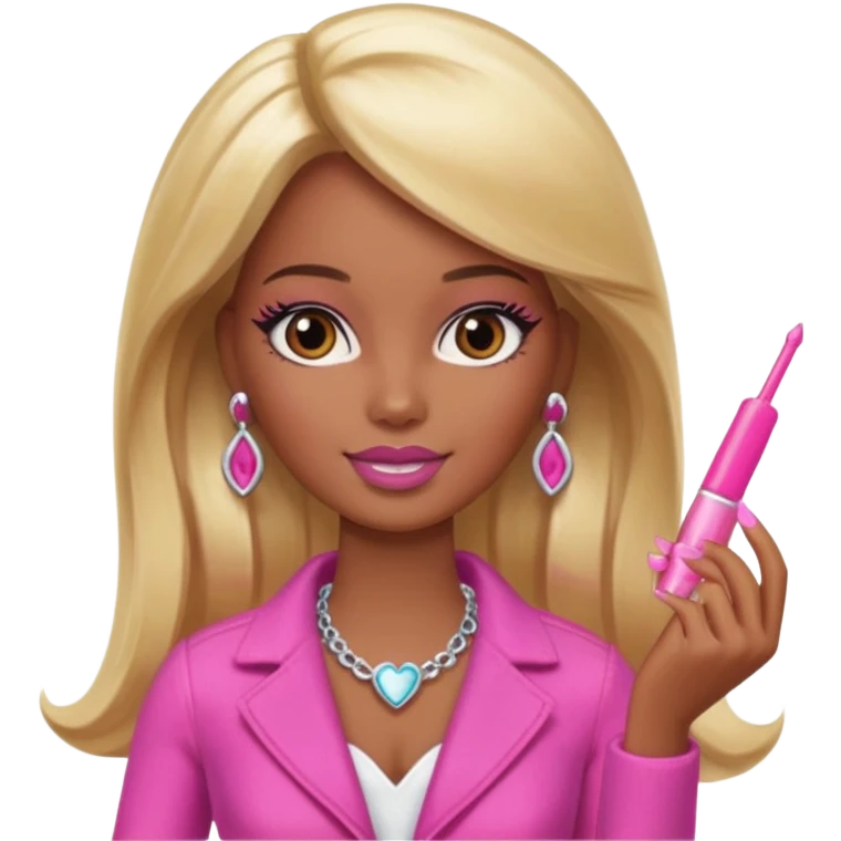 Brown skin blonde hair barbie with long pink nails  emoji