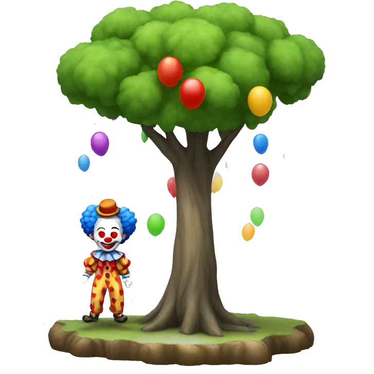 a clown floating beside a tree emoji
