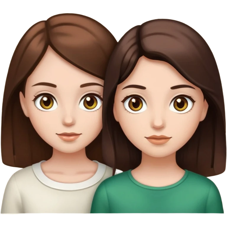 2 girls, one with dark brown hair and hazel green eyes and white skin, and the other with light brown skin, chocolate brown hair and brown eyes  emoji