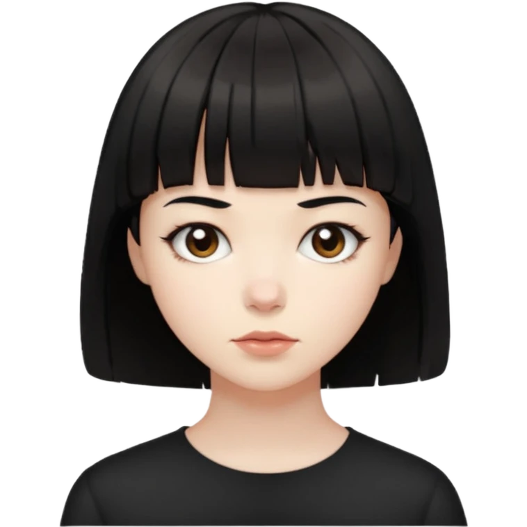 pale skin short hair with bangs black with dark brown eyes emoji