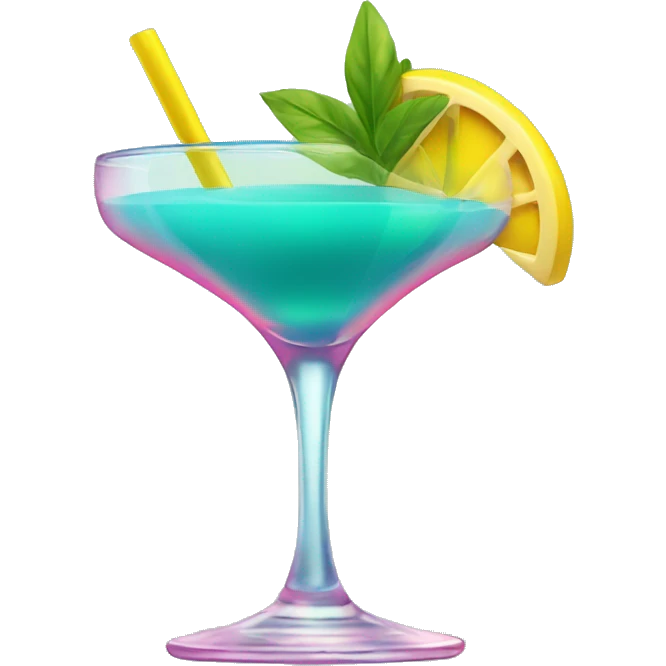 Bluish green cocktail with pink and yellow emoji