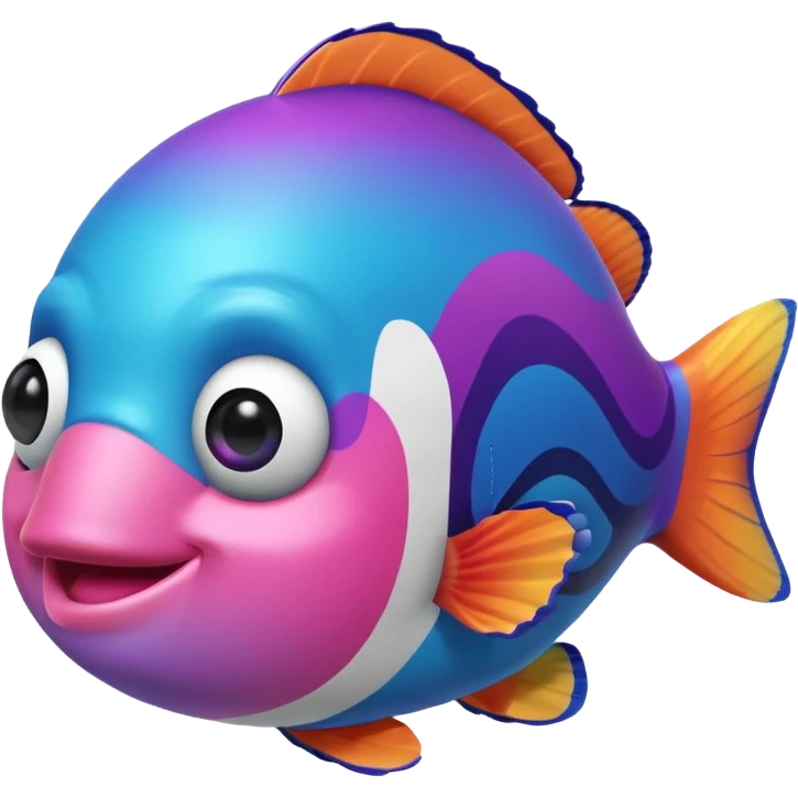 cyan blue, purple and pink coloured gradient gooball, with a rainbow-coloured gradient clownfish in the center inside emoji