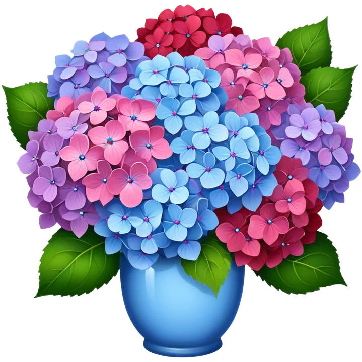 Bouquet of blue, red, pink and lilac hydrangeas emoji