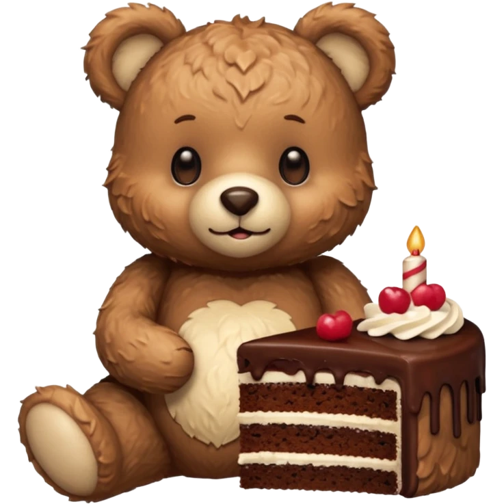 Morning teddy with chocolate cake emoji