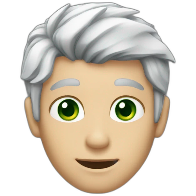 Man with diamond shaped grey hair and green eyes emoji