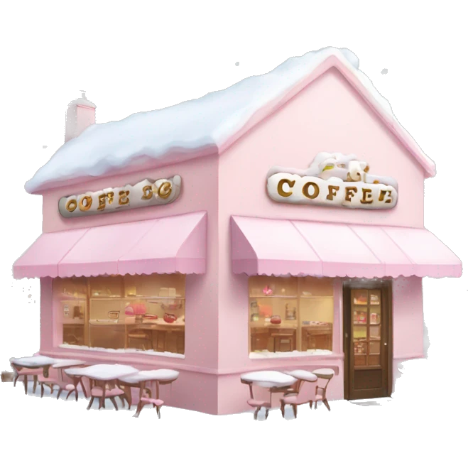 pale pink coffee shop covered in snow heart emoji