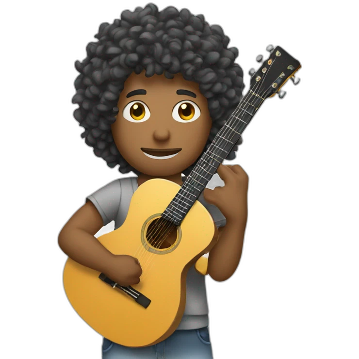 a man carries a guitar with curly hair his color is white  emoji