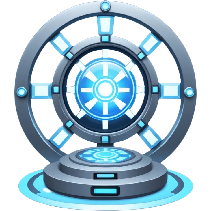 🛠️🔵 Imagine a futuristic lab powered by an arc reactor, glowing with blue light, filled with holographic screens and creative energy. emoji