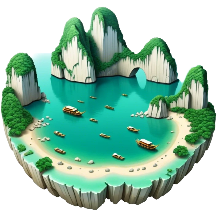 Cinematic Realistic Ha Long Bay Landscape Emoji, depicted with limestone karsts emerging from emerald waters rendered with intricate detail and dynamic natural lighting. emoji