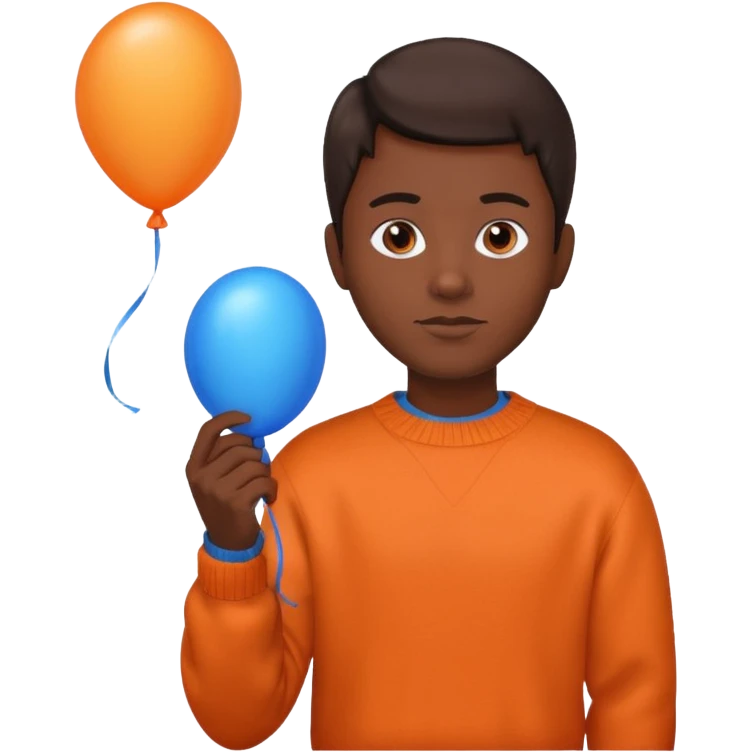 dark brown skin, orange sweater, hold blue balloon emoji