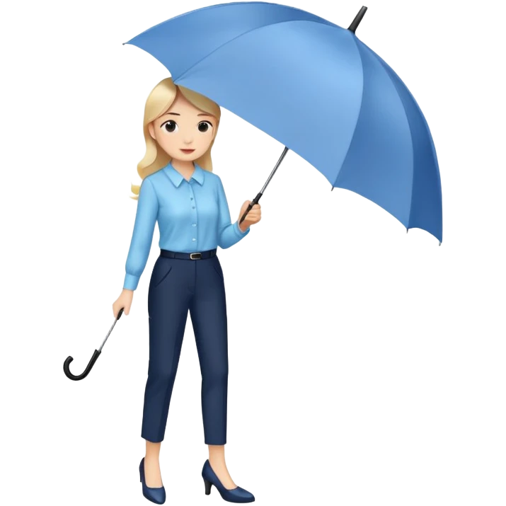 female smart light blue blouse, dark trousers, shoes. one hand holding an umbrella emoji
