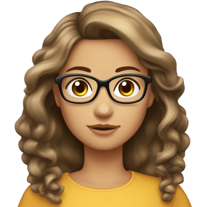 una ragazza con capelli e sopracciglia castani chiari,carnagione chiara media,occhiali neri e orecchini  emoji