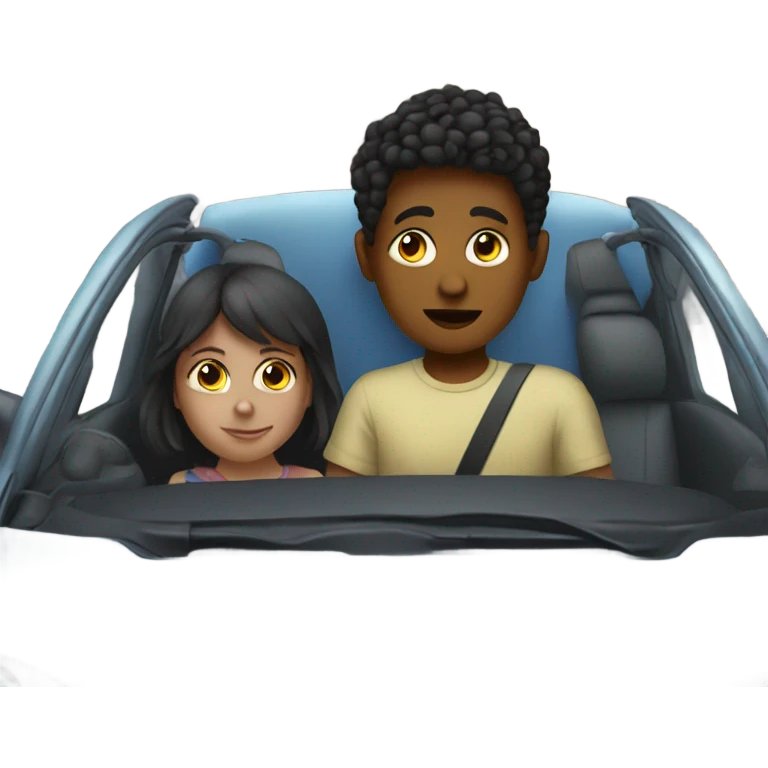 curious boy in car interior with a girl emoji