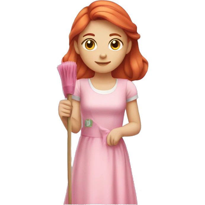 "A beautiful girl with red hair and fair skin, wearing a pink dress, cleaning another dress with a cloth. She is focused on the task and looks determined."






 emoji