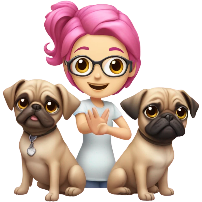 3 girls with pink hair giving each other a high five with a pug in the middle  emoji