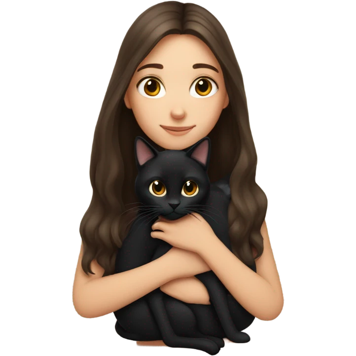 brunette brown girl with long hair snuggling black cat emoji