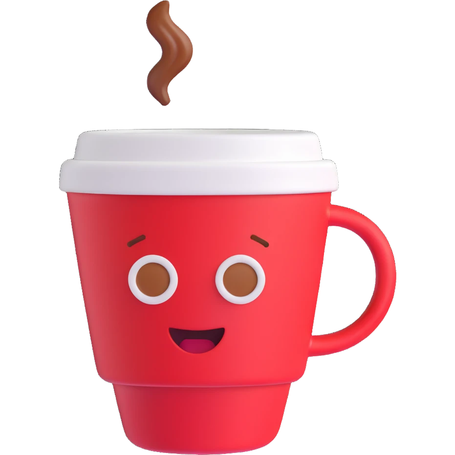 A coffee cup emoji with a red, brown, and white color theme emoji