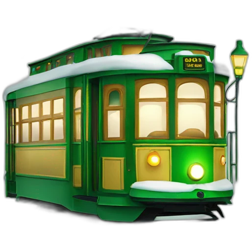 christmas light decorated green tram emoji