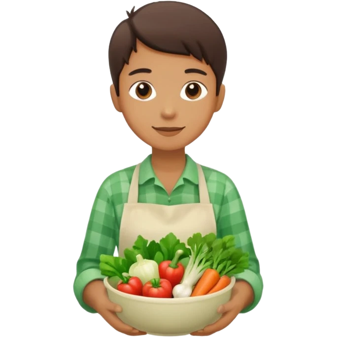 Healthy home cooking humanless avatar in clean style vibrant illustration. Fresh vegetables bowl, green tones, simple shapes, flat design, friendly and light. emoji