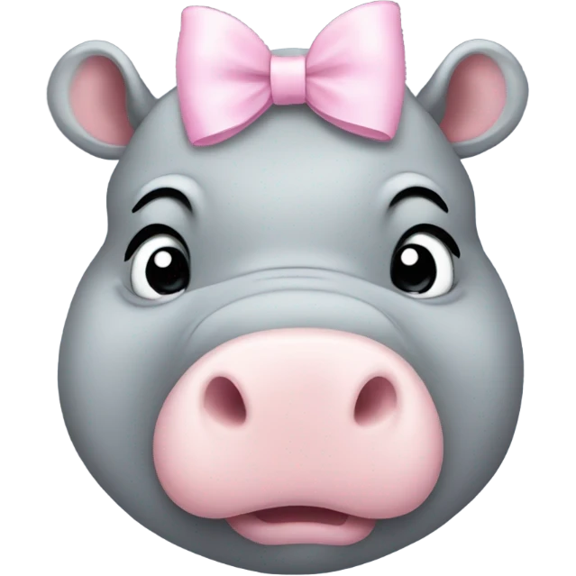 Grey hippo with a light pink bow on its head emoji