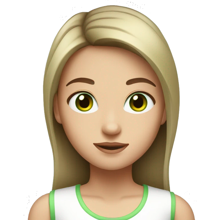 Girl with brown straight hair and green eyes and white top  emoji