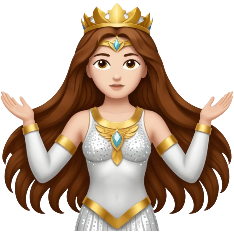 Nike, Goddess of Victory from Gods and Goddesses with long brown hair, white sequin outfit emoji