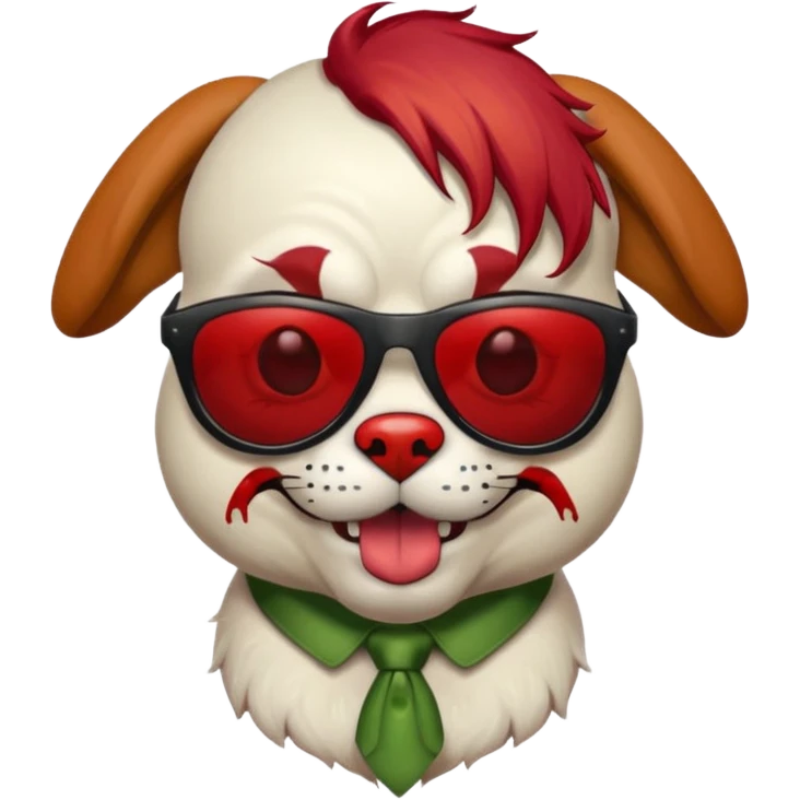 Zombie dog with sun glasses and red hair and joker nose emoji