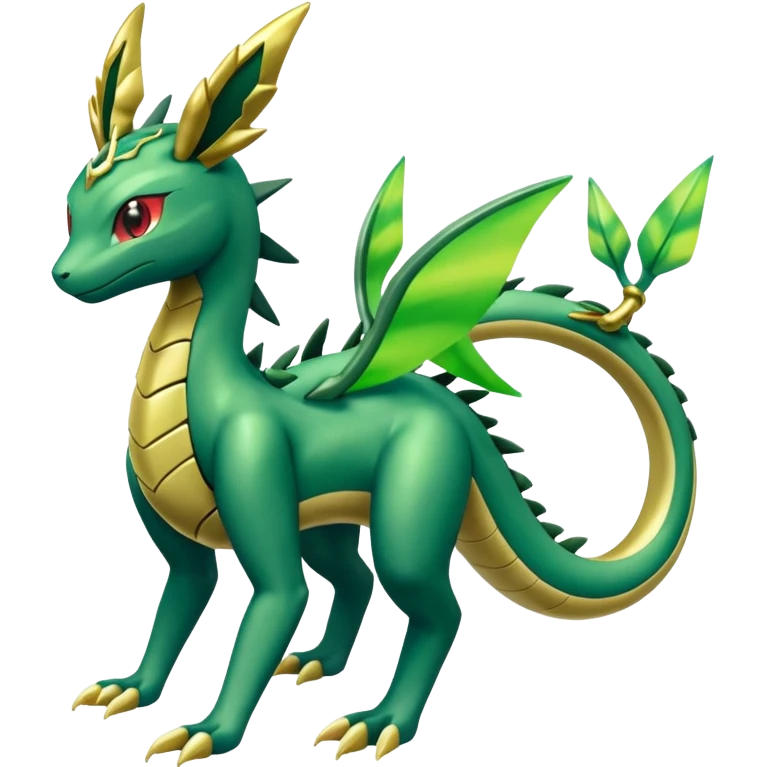 Shiny 4-legged Electrike-Rayquaza-Flygon-Virizion-Zygarde-Leafeon-fusion, full body emoji
