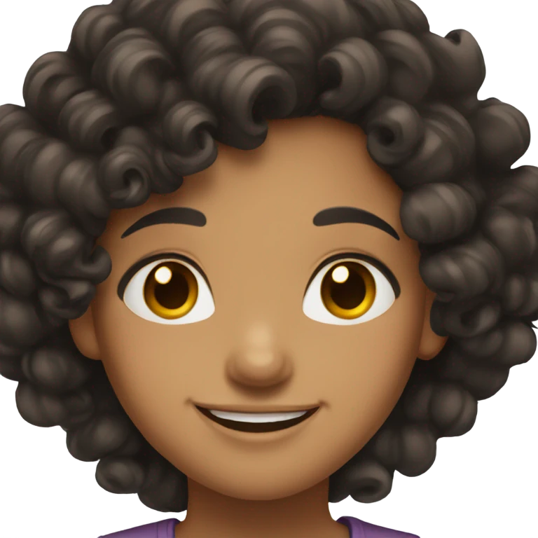 A brown-eyed girl with curly black hair is smiling emoji