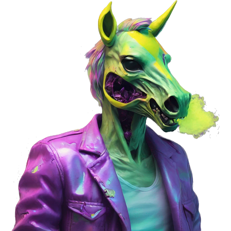 .Zombie_ Vaporwave black holographic oilslick zombie unicorn smoking yellow caution tape  emoji