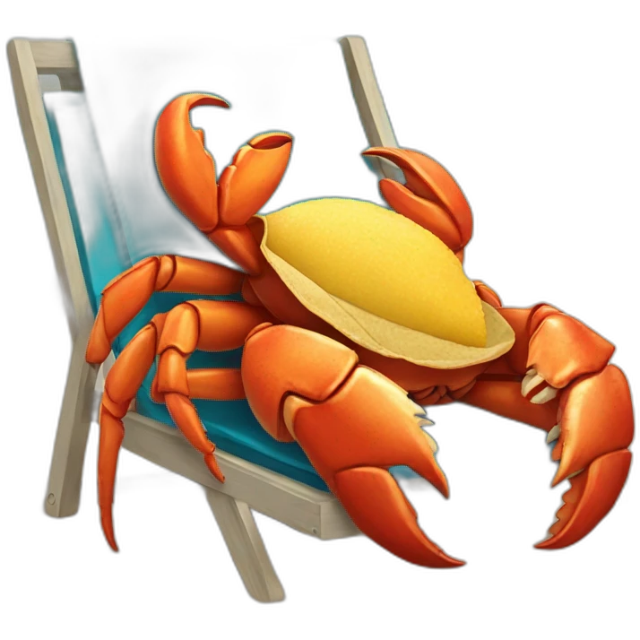 huge crab snuggling with his huge taco in a beach chair emoji