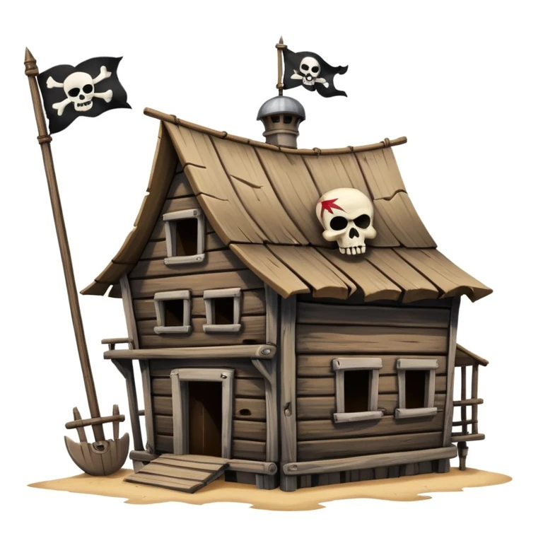 old pirate's house with skull flag emoji