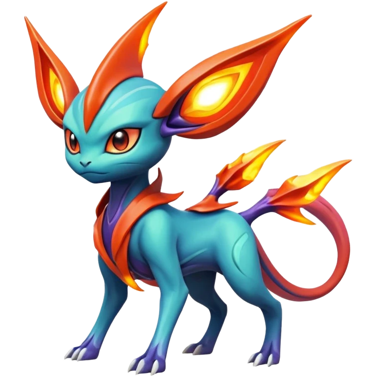 Futuristic volcanic elemental badass cool tough evil Suicune-Bayleaf-Celebi-Pokémon-Fakémon-hybrid-creature emoji