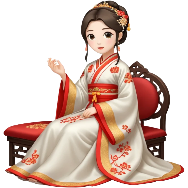 Beautiful girl wearing Hanfu wedding dress sitting emoji