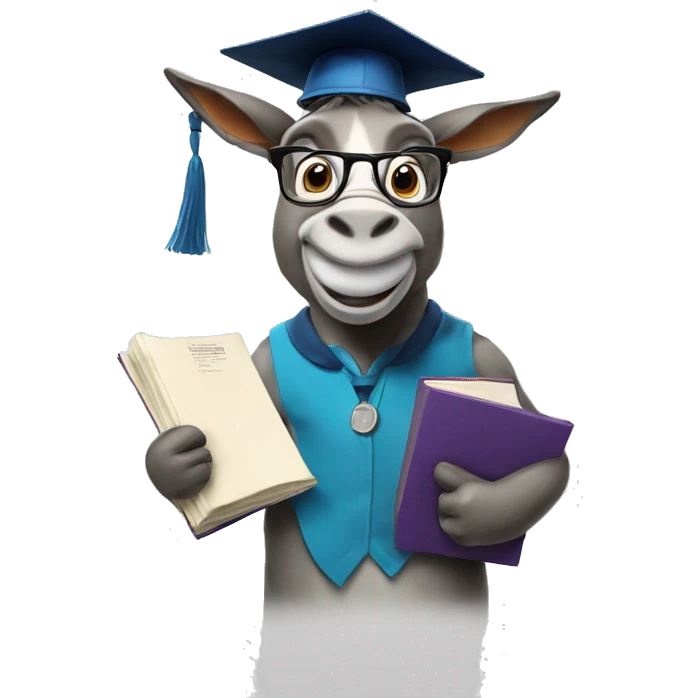 academic donkey with glasses and diploma, high iq, big brain emoji