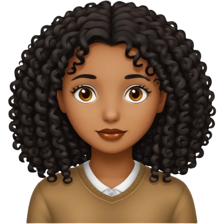 Brown skinned girl with medium length really curly black hair emoji