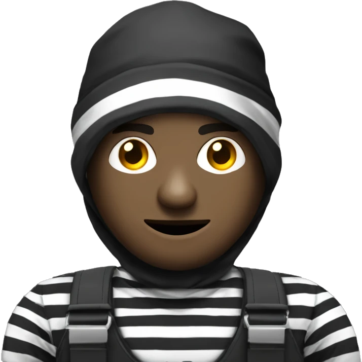 Bank robber, black and white striped shirt, balavlava, dollar money sack emoji
