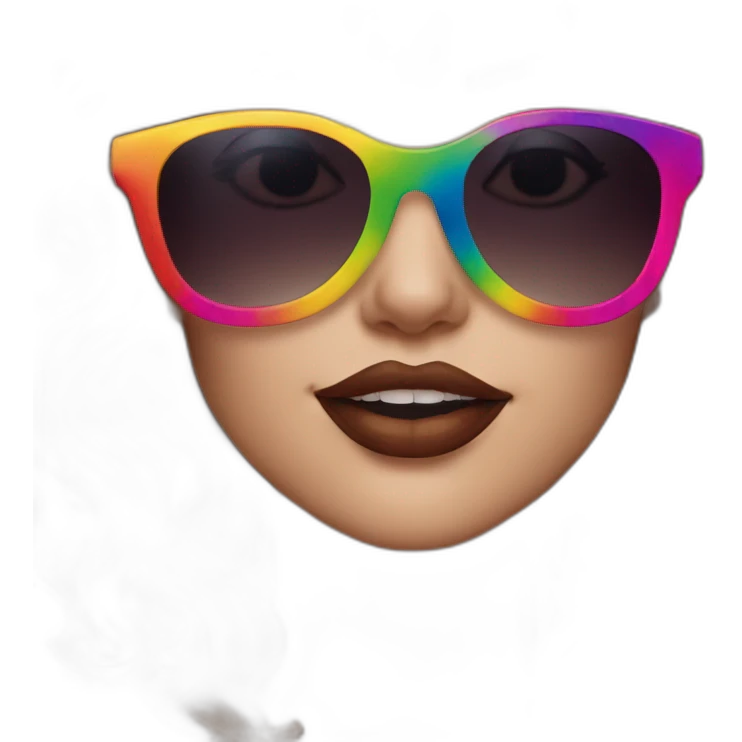 gay pride sunglasses on female head with wavy brown hair and rainbow lipstick emoji