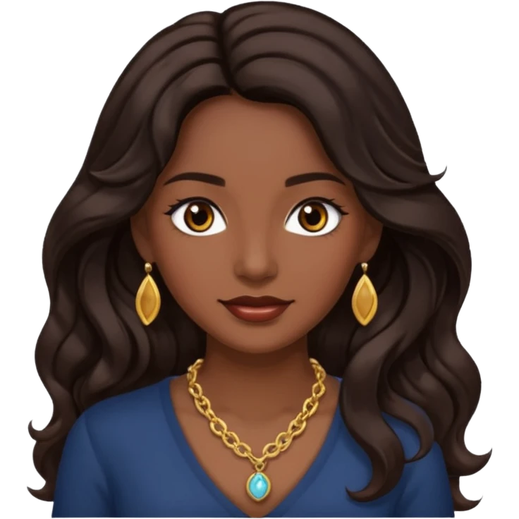 mujer morocha,  pelo ondulado,  pelo largo  color marron oscuro, ojos marrones oscuros emoji