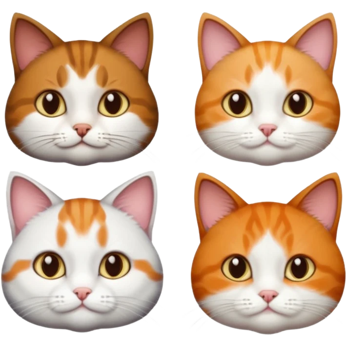 3 different coloured tiny short haired cats, including a dark grey and white cat, and a dark brown tabby and white and a ginger and white emoji