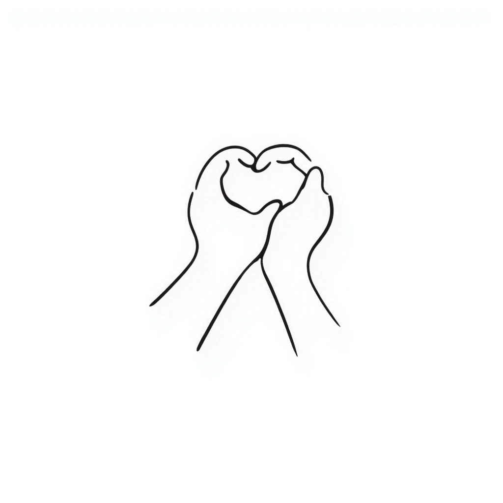 two hands forming a heart shape, hand drawn doodle style emoji