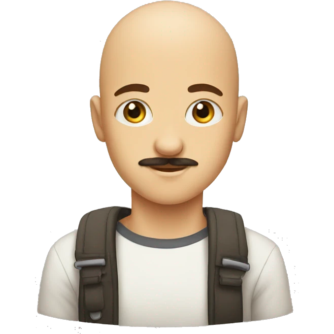 young guy with shaved head, moustache, wi emoji